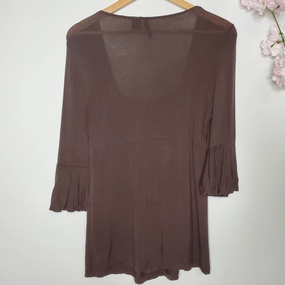 Cha Cha Vente Flounce Sleeve Blouse Brown Size Small - Picture 6 of 9